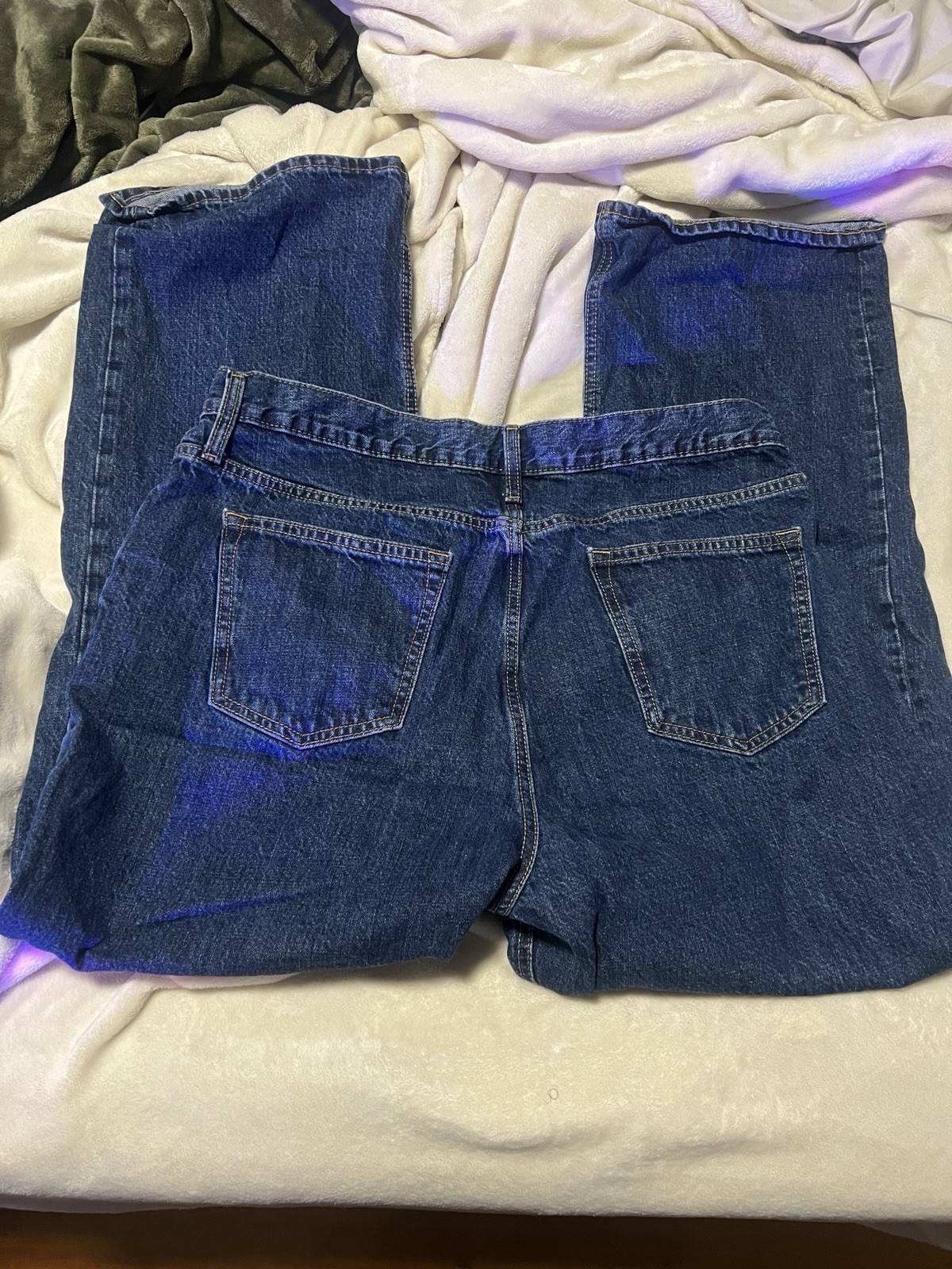 Old Navy Women’s Straight High-Rise Blue Denim Jeans Solid 5-Pocket, Size 14