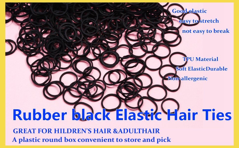 black Elastic Hair Bands， 500pcs Mini Rubber Bands with a box Soft Elastic Bands