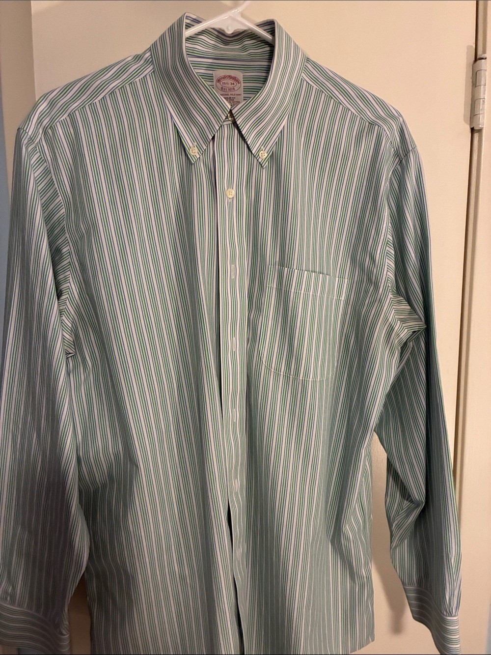 Brooks Brothers Mint Green & White Striped Button-Down Dress Shirt