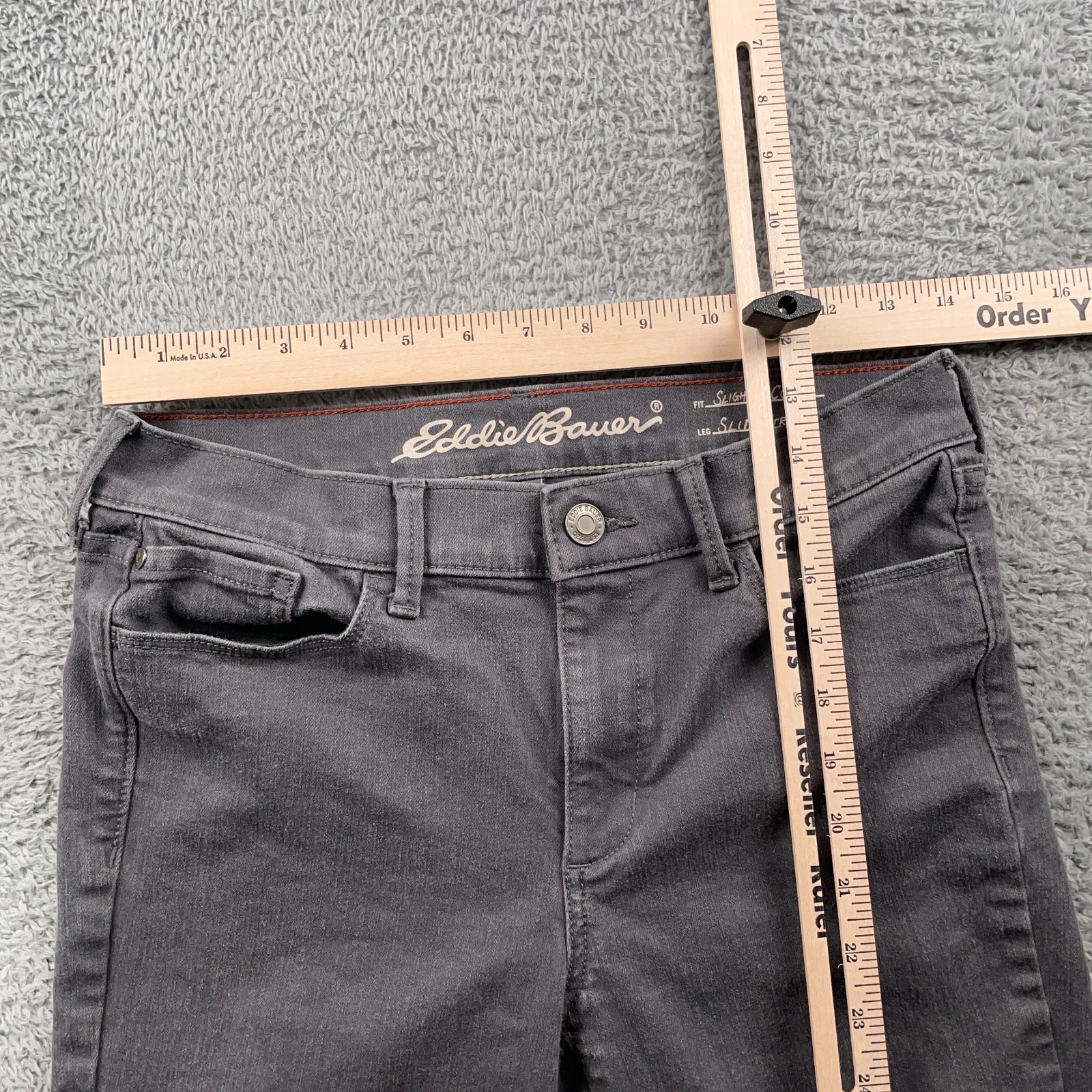 Eddie Bauer Jeans Womens 4 Gray Slightly Curvy Slim Straight Stretch Denim