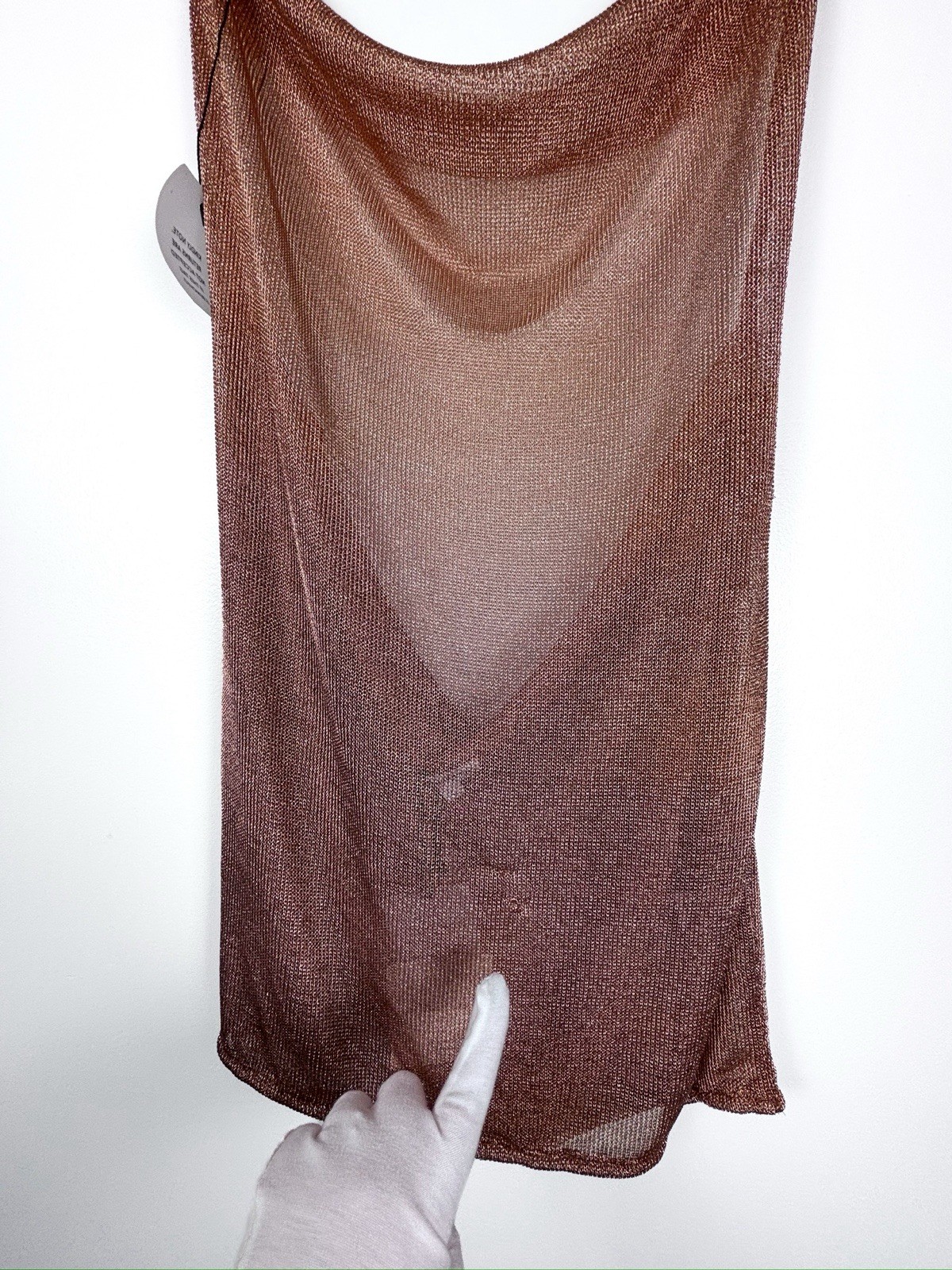 Superdown Revolve Brina Rose Gold Sheer Knit Cowl Neck Backless Mini Dress L DWT