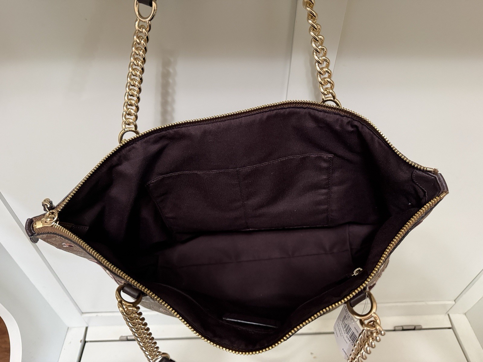 NWT Coach Oxblood Signature Flocking Ava Chain Tote Bag Purse F32118