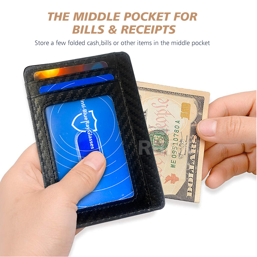 Mens RFID Block Slim Wallet Credit Card ID Holder Minimalist Front Pocket Wallet