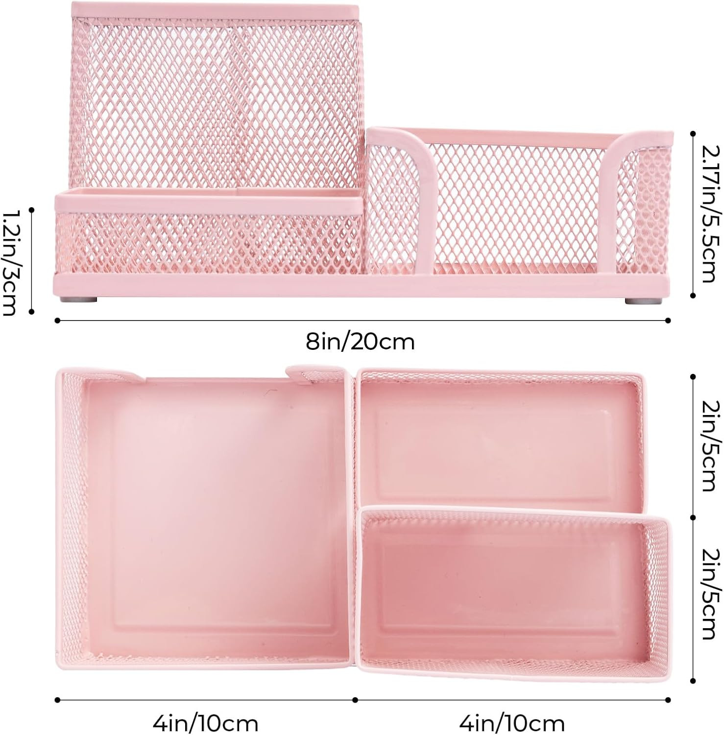 Mesh Pen Holder Desk Organizers Pencil Holder for Desk Pink, 3 Compartments Meta