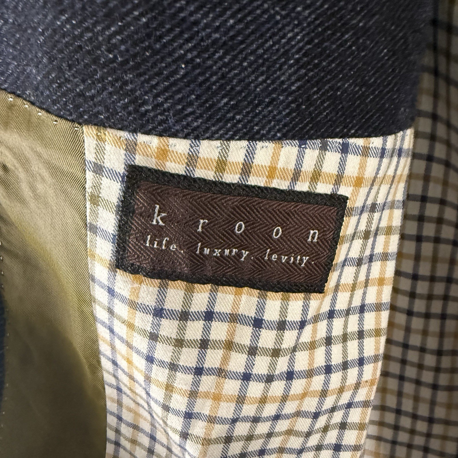 Kroon Blazer Jacket Men’s XL 50 Blue Plid Inner Zip Pockets Wool Blend Button Fr