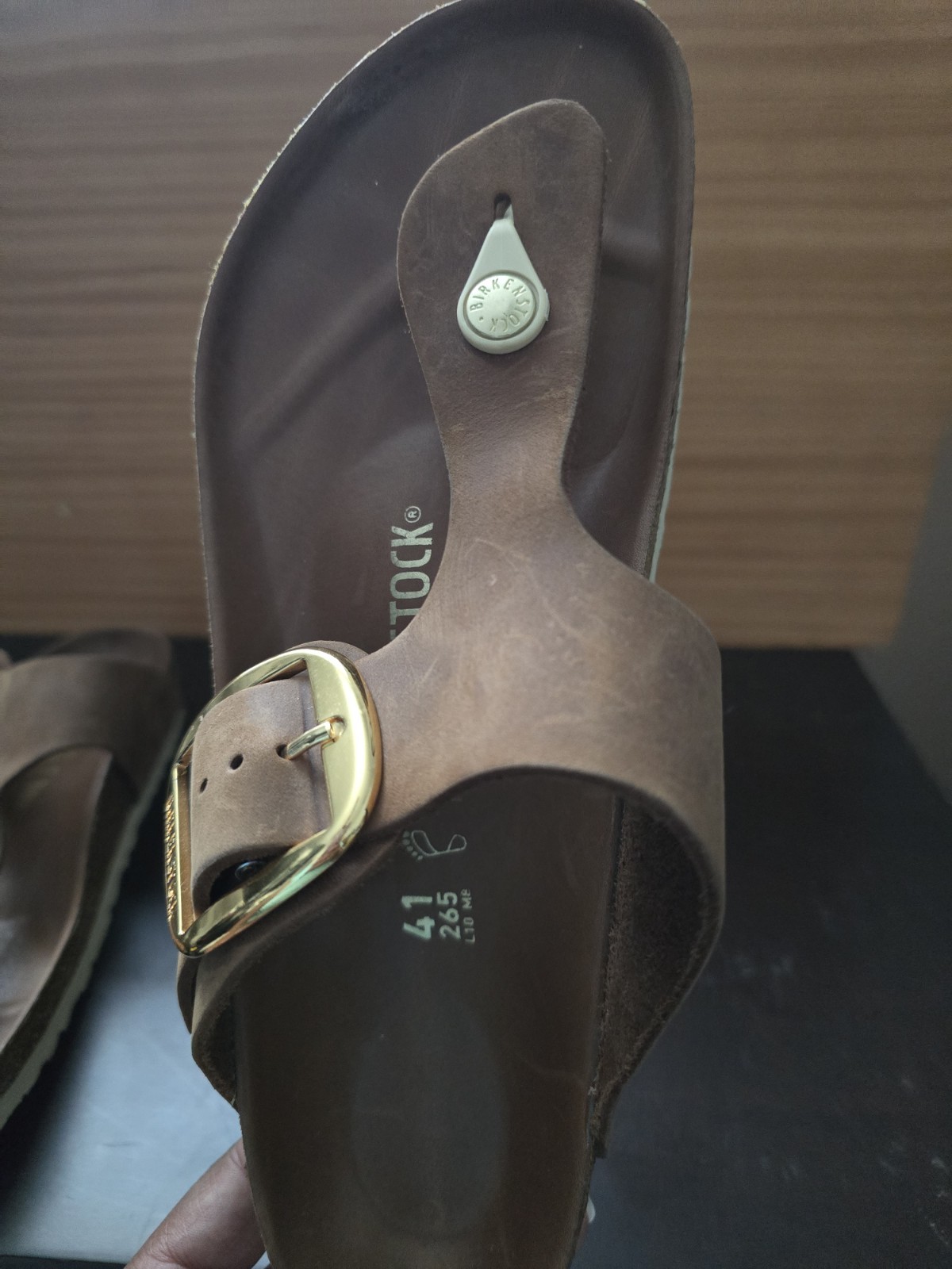Birkenstock Gizeh Big Buckle Cognac Oiled Leather Sandals Gold Hardware Size 40