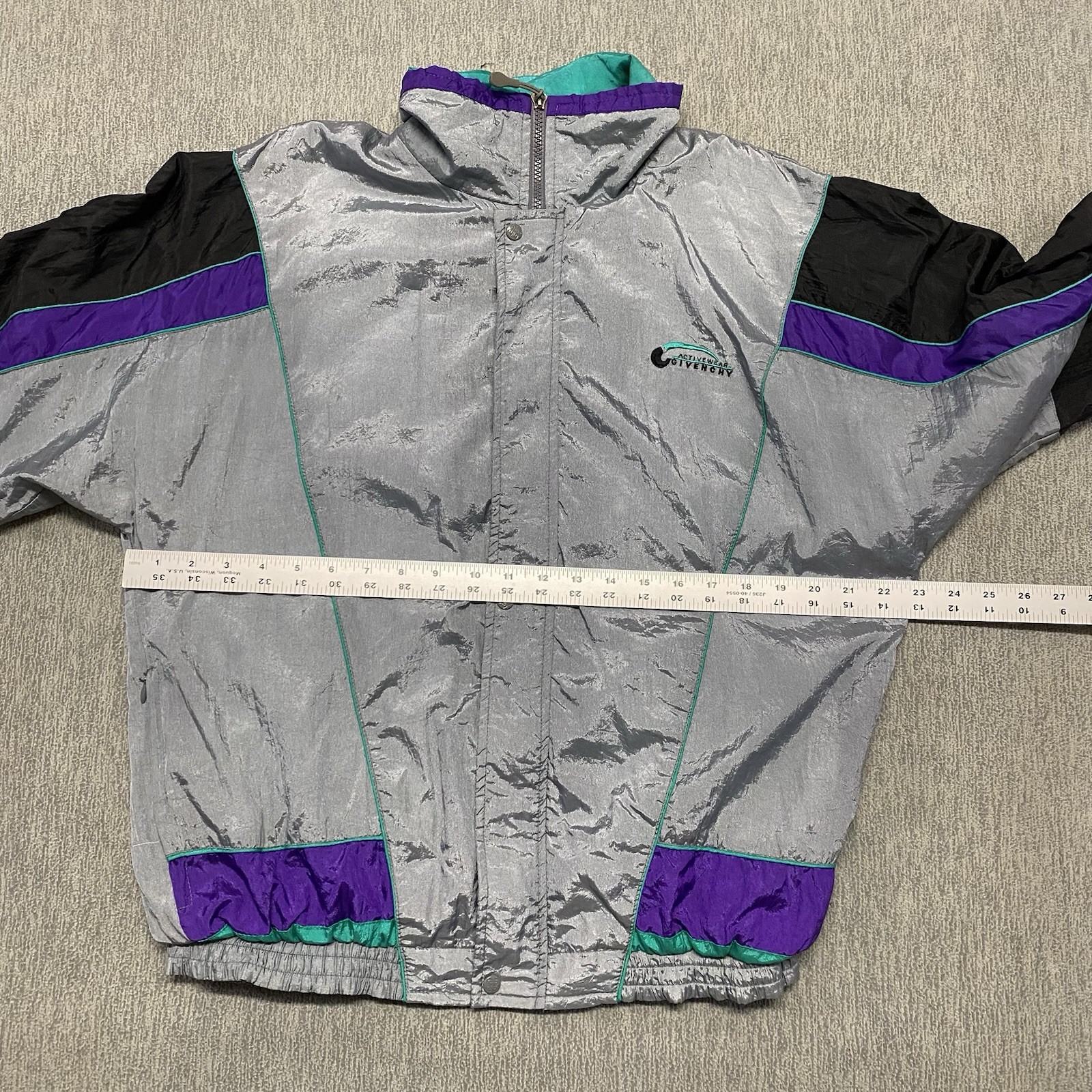 Vintage Givenchy Jacket Medium Gray Full Zip Track Windbreaker Activewear *FLAWS