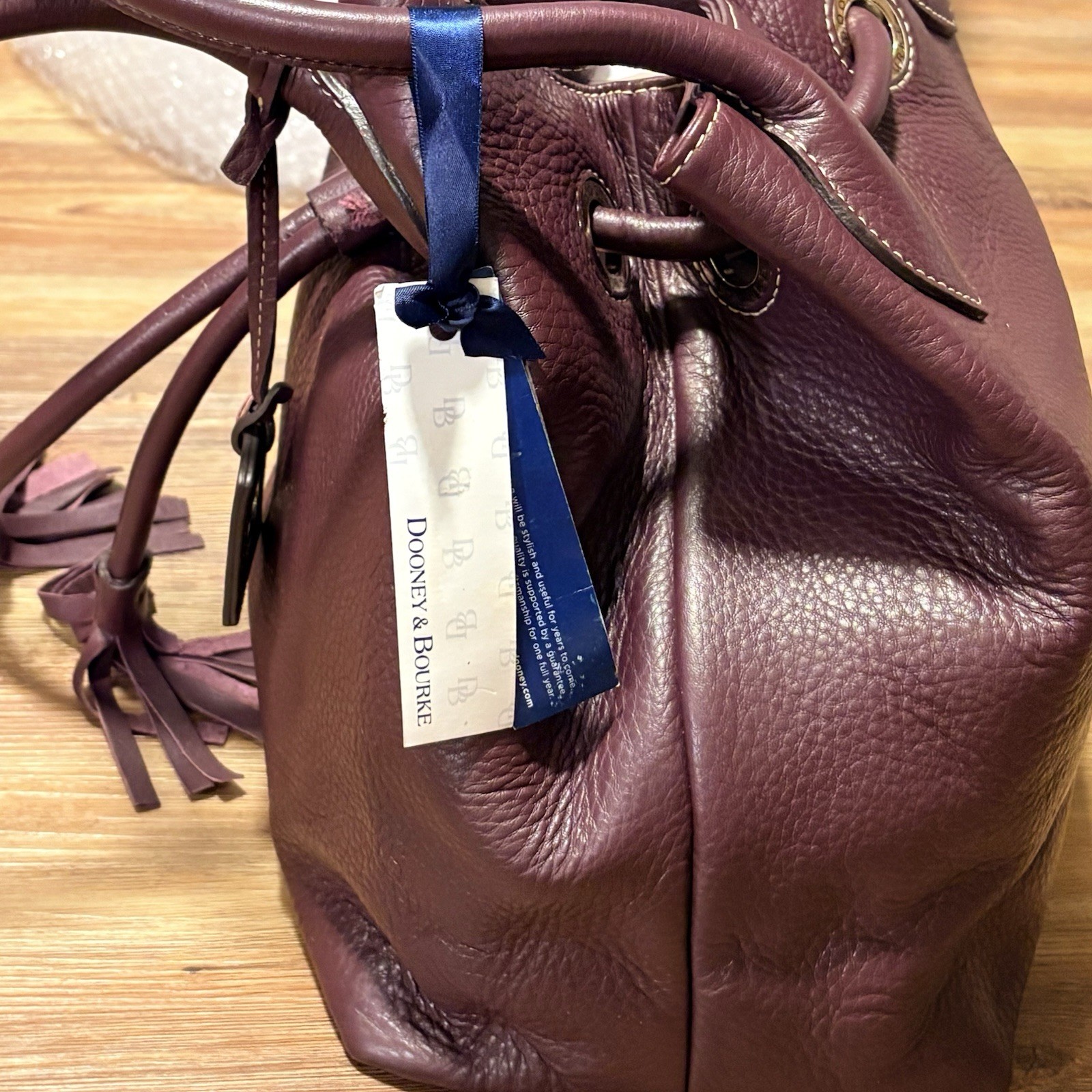 NWT Dooney & Bourke Handle Grommet Drawstring Bag Grape Purple Leather 2P770 GP