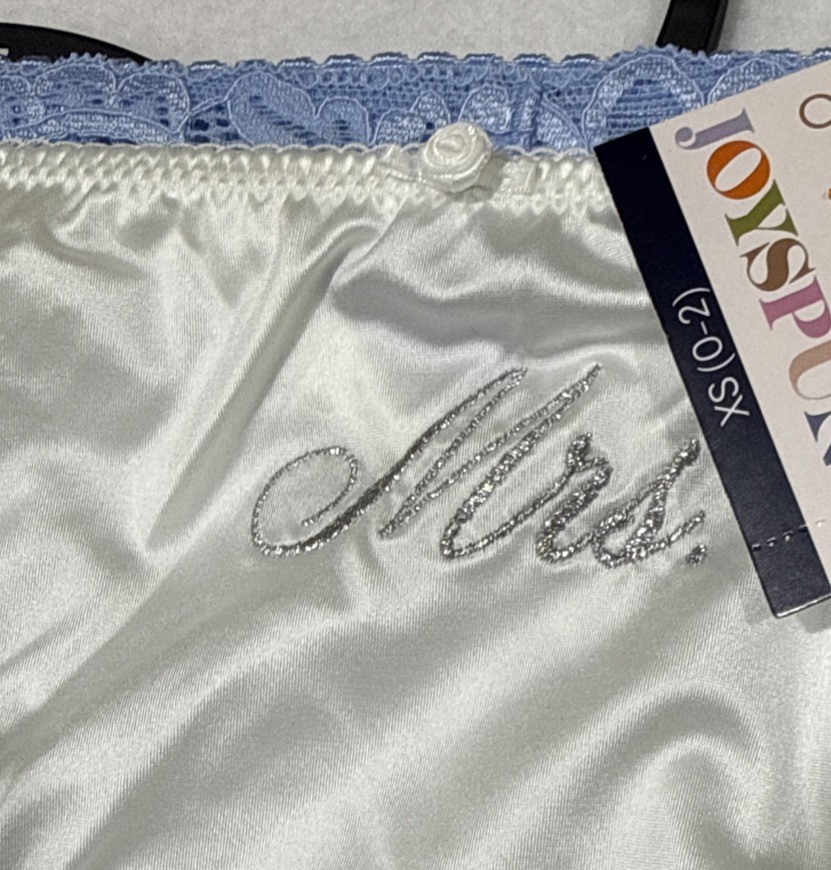 Joyspun White & Blue Satiny Soft Bridal Cheeky Panty Set XS, M, L, XL, 2XL, 3XL