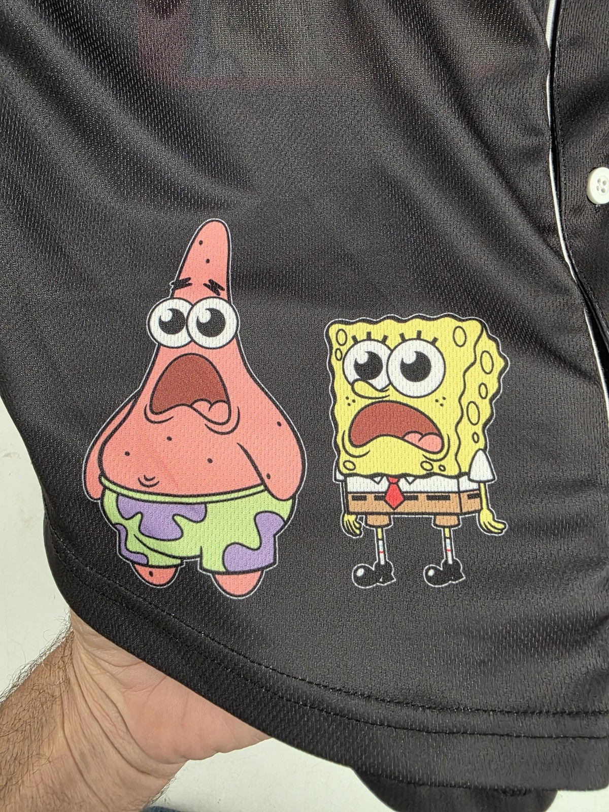 SpongeBob Nickelodeon Shirt Mens Medium Black Baseball Jersey Button Up Graphic