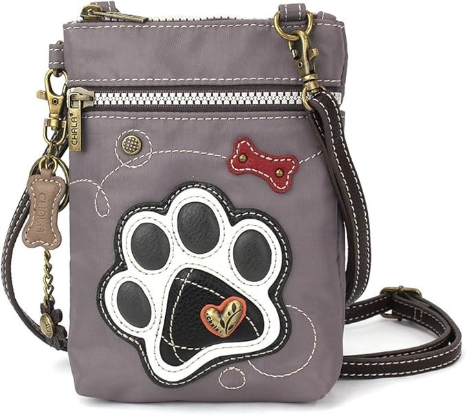 Chala Venture Nylon and Faux Leather RFID Crossbody Purse – Pawprint, Gray NWT