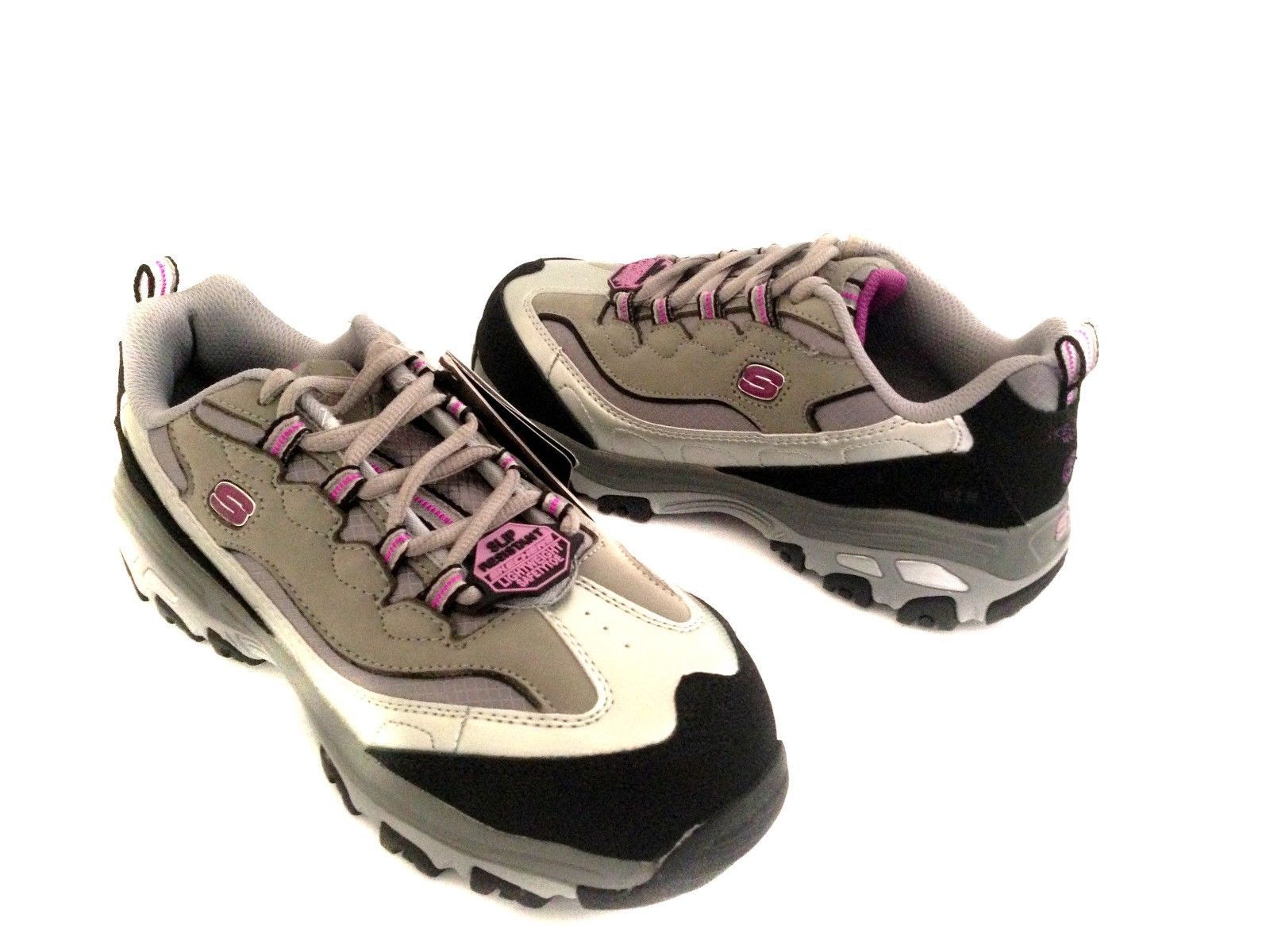 NEW SKECHERS DLITE 76442 PURPLE GRAY EH SAFETY TOE WORK BOOT SHOES 8.5 EW Last