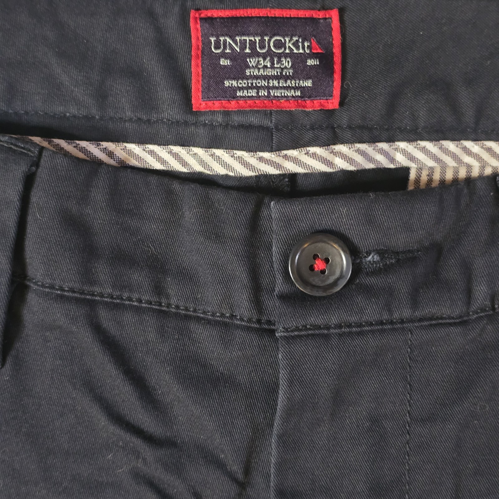 UNTUCKiT Mens Slacks W34 L30 Straight Fit Navy Blue 97% Cotton Stretch Comfort
