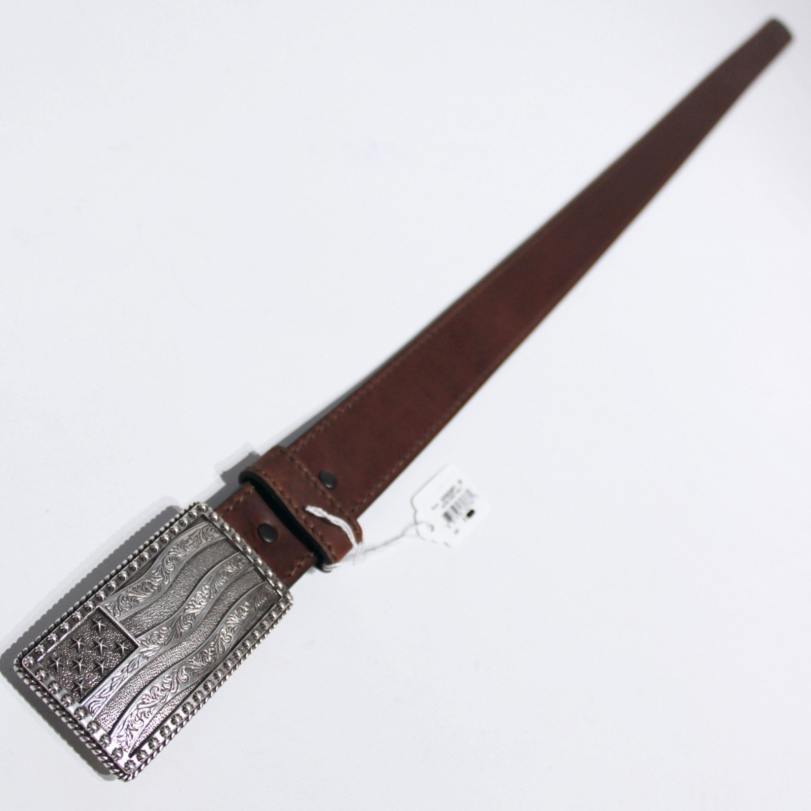 NWT Justin USA American Flag Brown Leather Western Belt Men Size 36 (45″ x 1.5″)