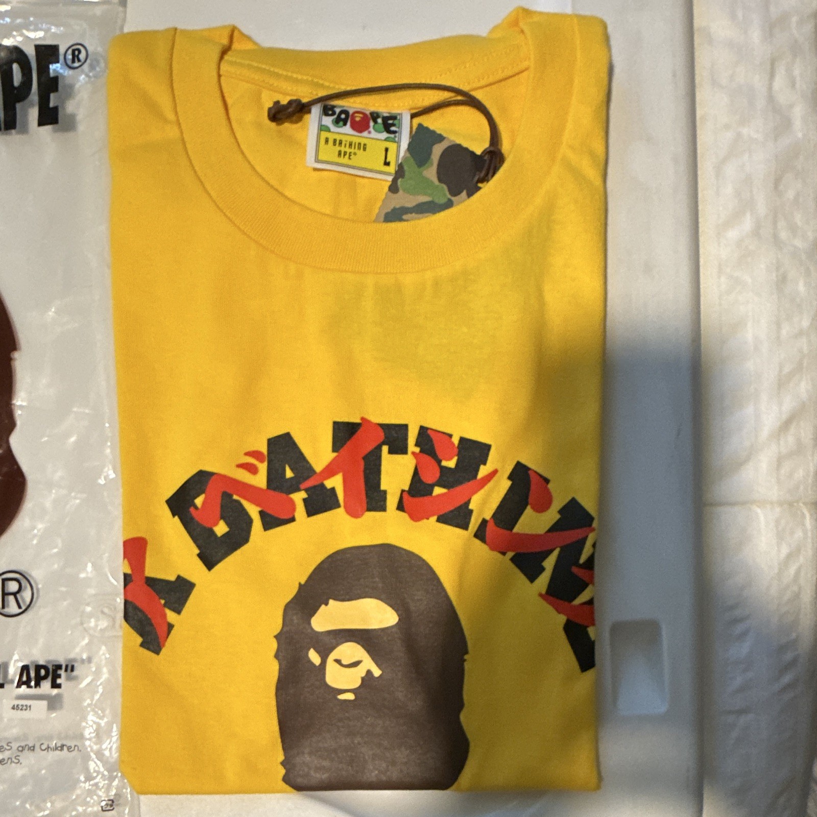 A Bathing Ape BAPE Men’s L Yellow Ape Head Graphic Logo Cotton Jersey Tee