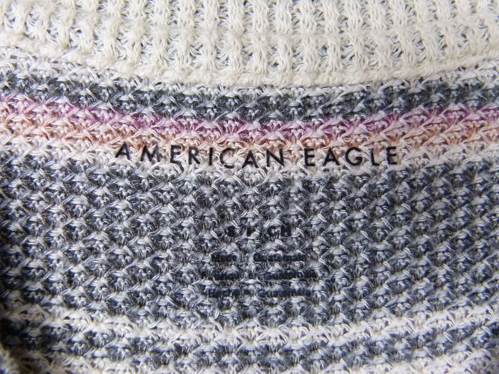American Eagle Womens Small White / Pink / Gray Striped Shortsleeve Sweater Top