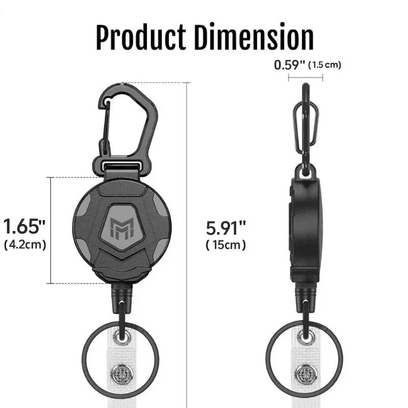 2Pack Heavy Duty Retractable Keychain, Tactical ID Badge Holder Reel Carabiner C