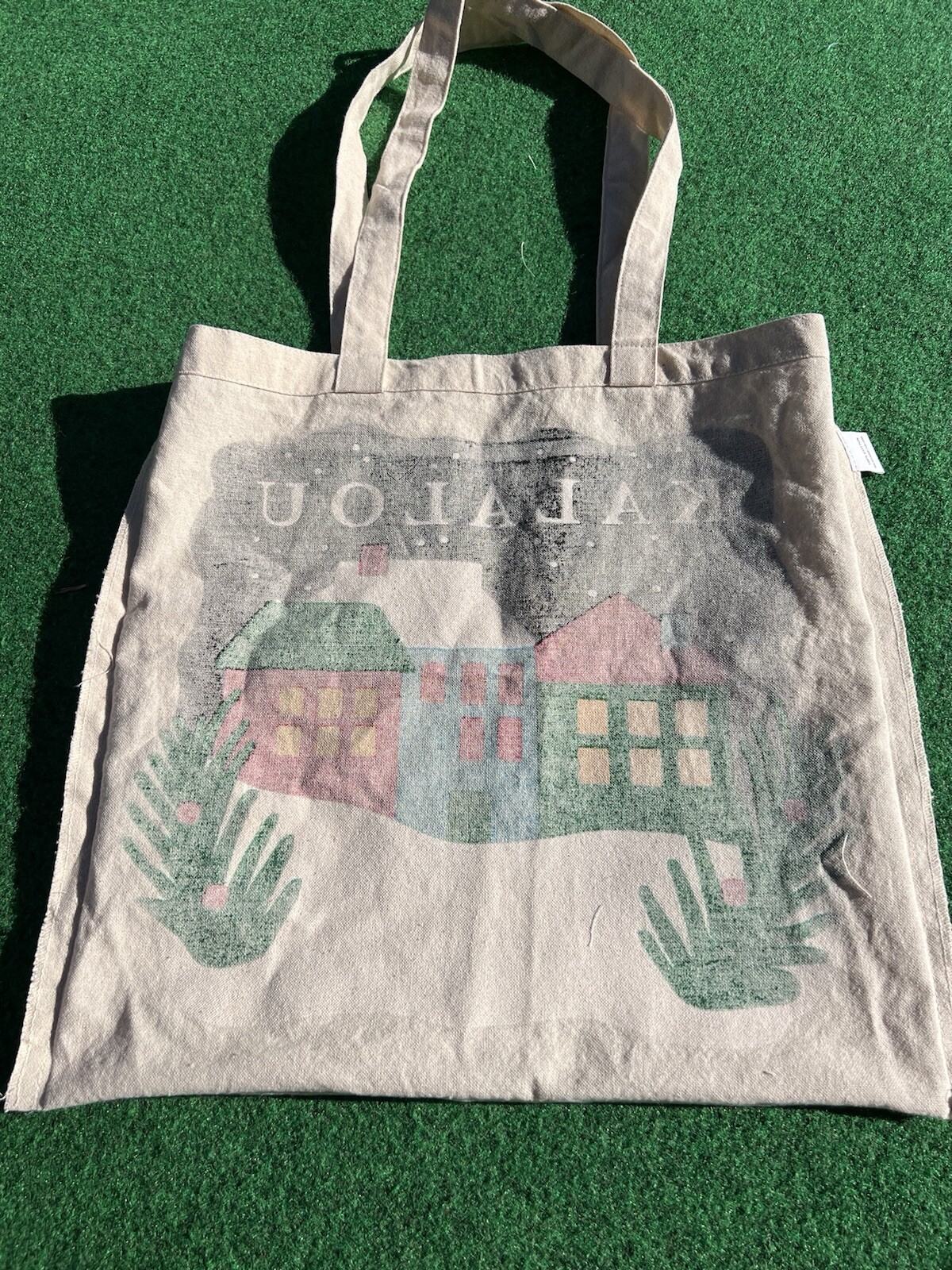 KALALOU Canvas Tote Bag Shopper Reusable Double Sided Holiday Winter Design NWOT