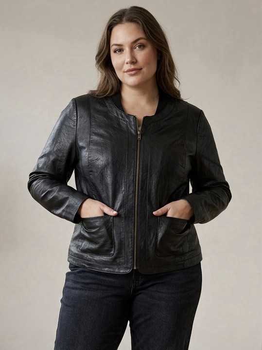 Vintage Women’s Black Genuine Leather Jacket YKK Zip-Front Thick Leather L/XL