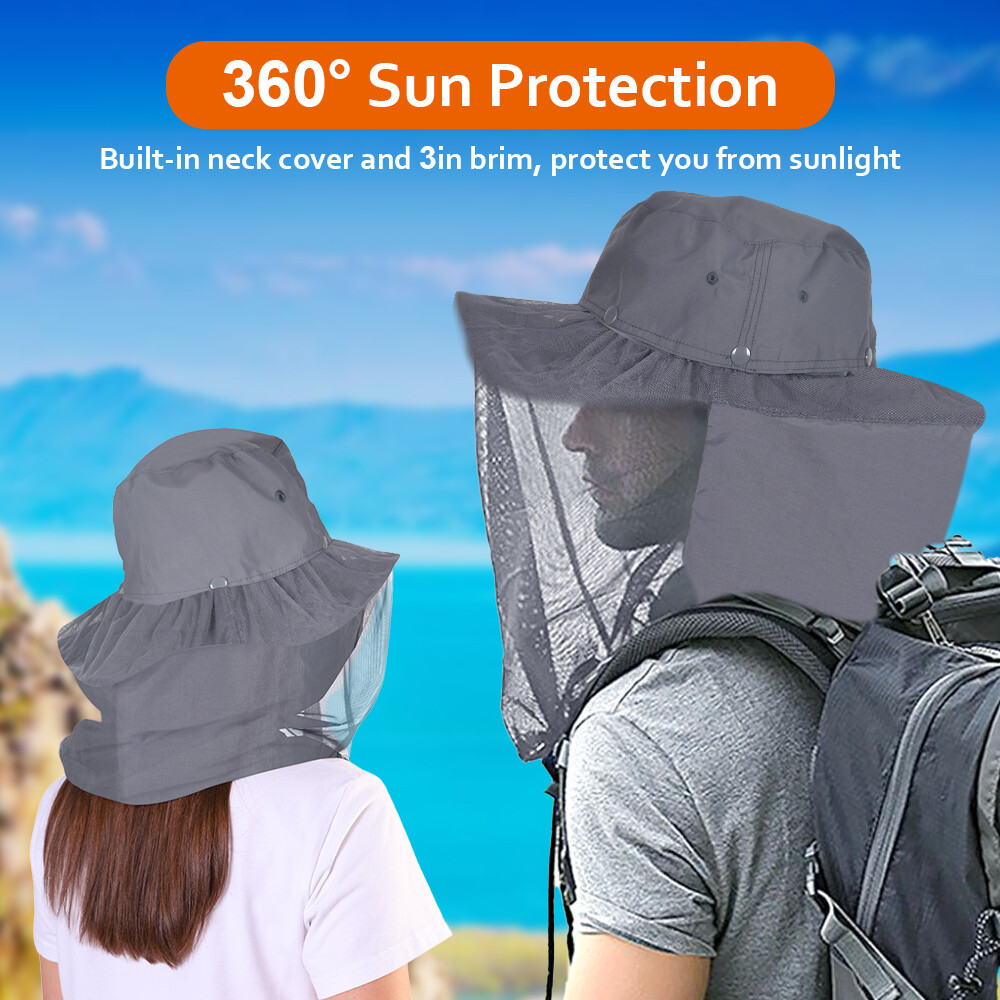 1/2x Mosquito Head Net Hat Bug Bee Insect Mesh Sun Cap for Fishing Hiking Safari