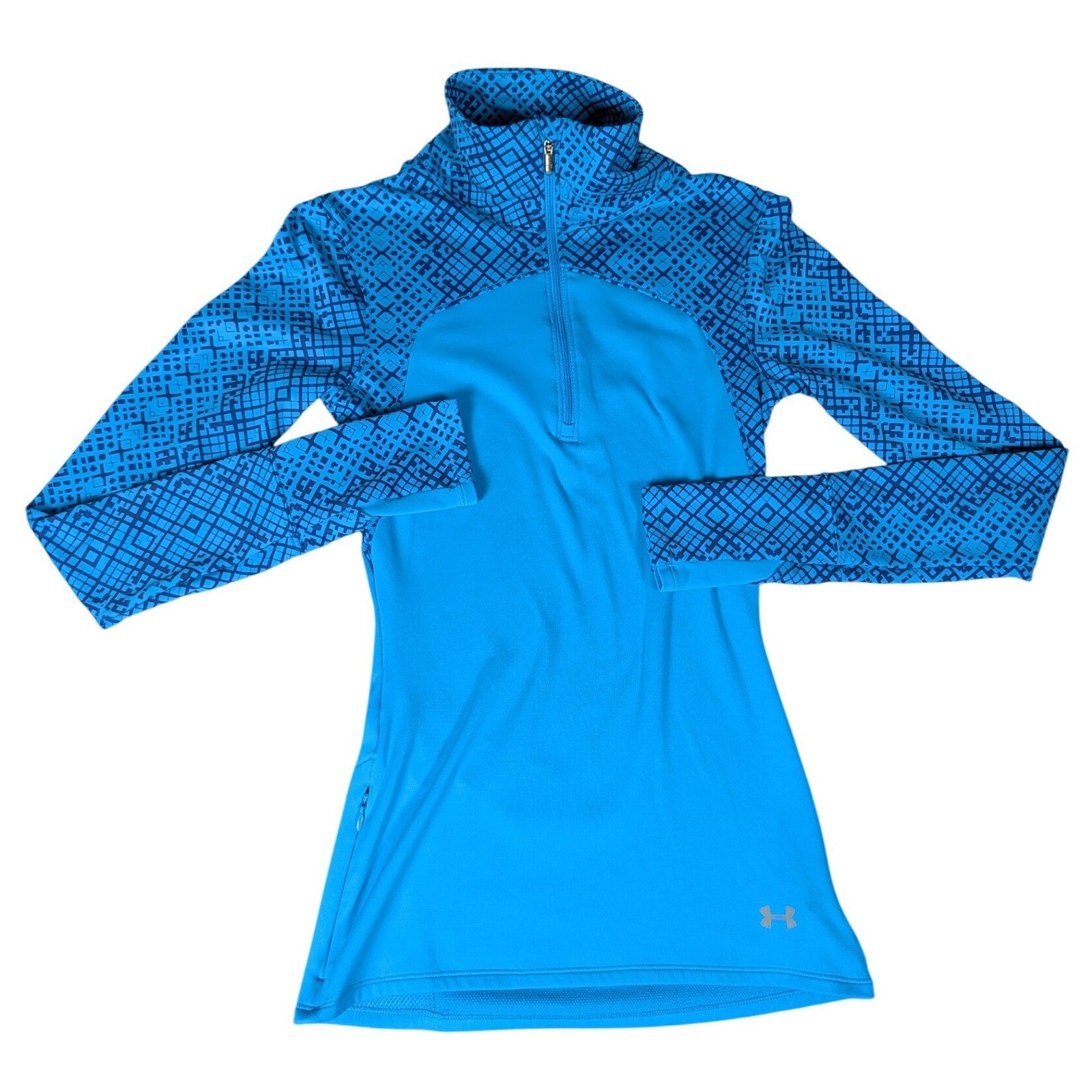 Under Armour ColdGear Womens Blue Geometric Quarter Zip Running Top Thumbholes