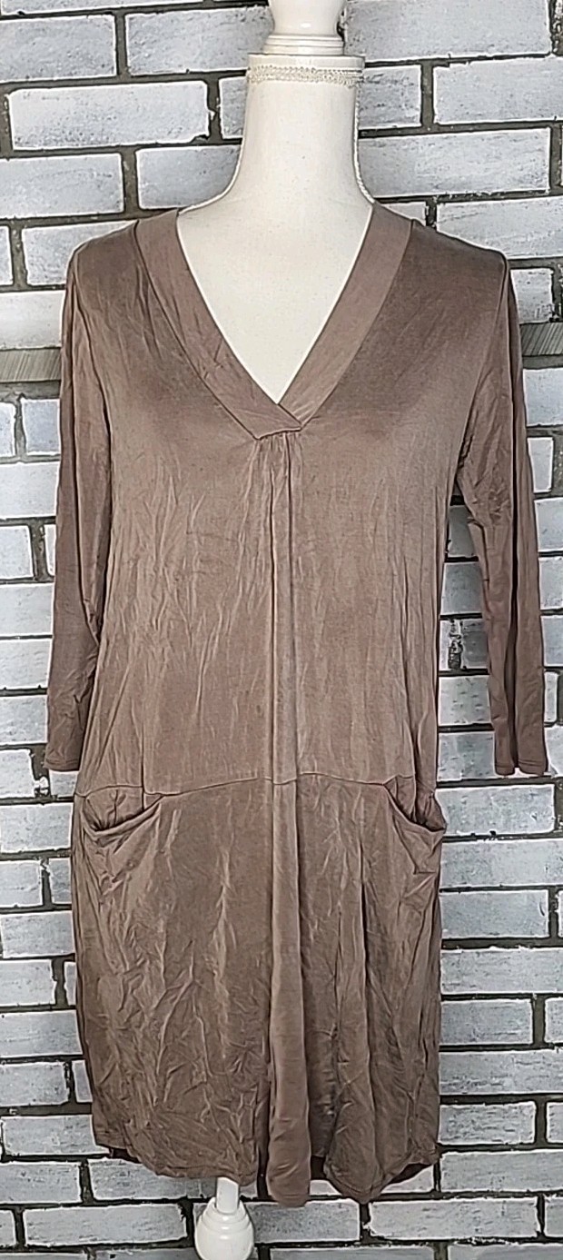 Anthropologie DOLAN Left Coast Tegan V-Neck Shift Dress with Pockets Small Brown