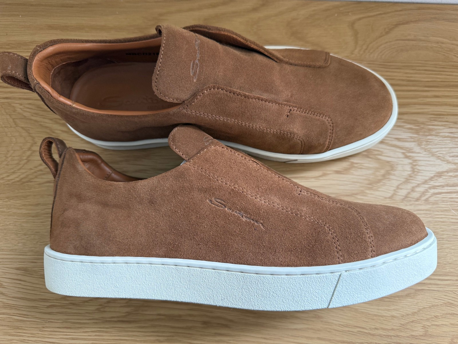 Santoni slip on brown suede sneakers/leather shoes/made in Italy / 43EU/10US/9UK