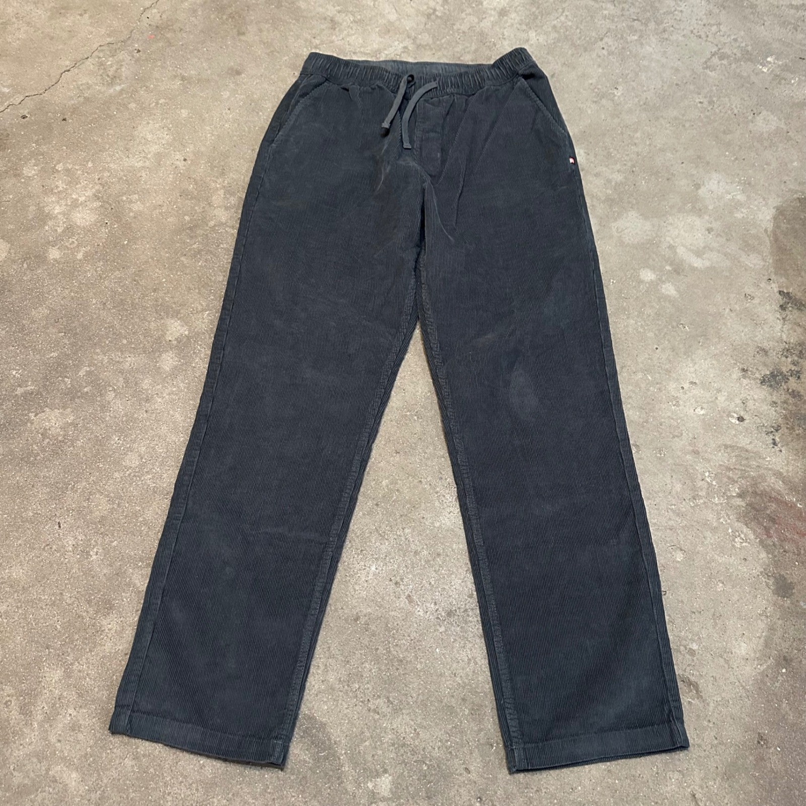 Y2K Quiksilver Corduroy Pants Mens Sm Gray Elastic Waist Drawstring Straight Leg