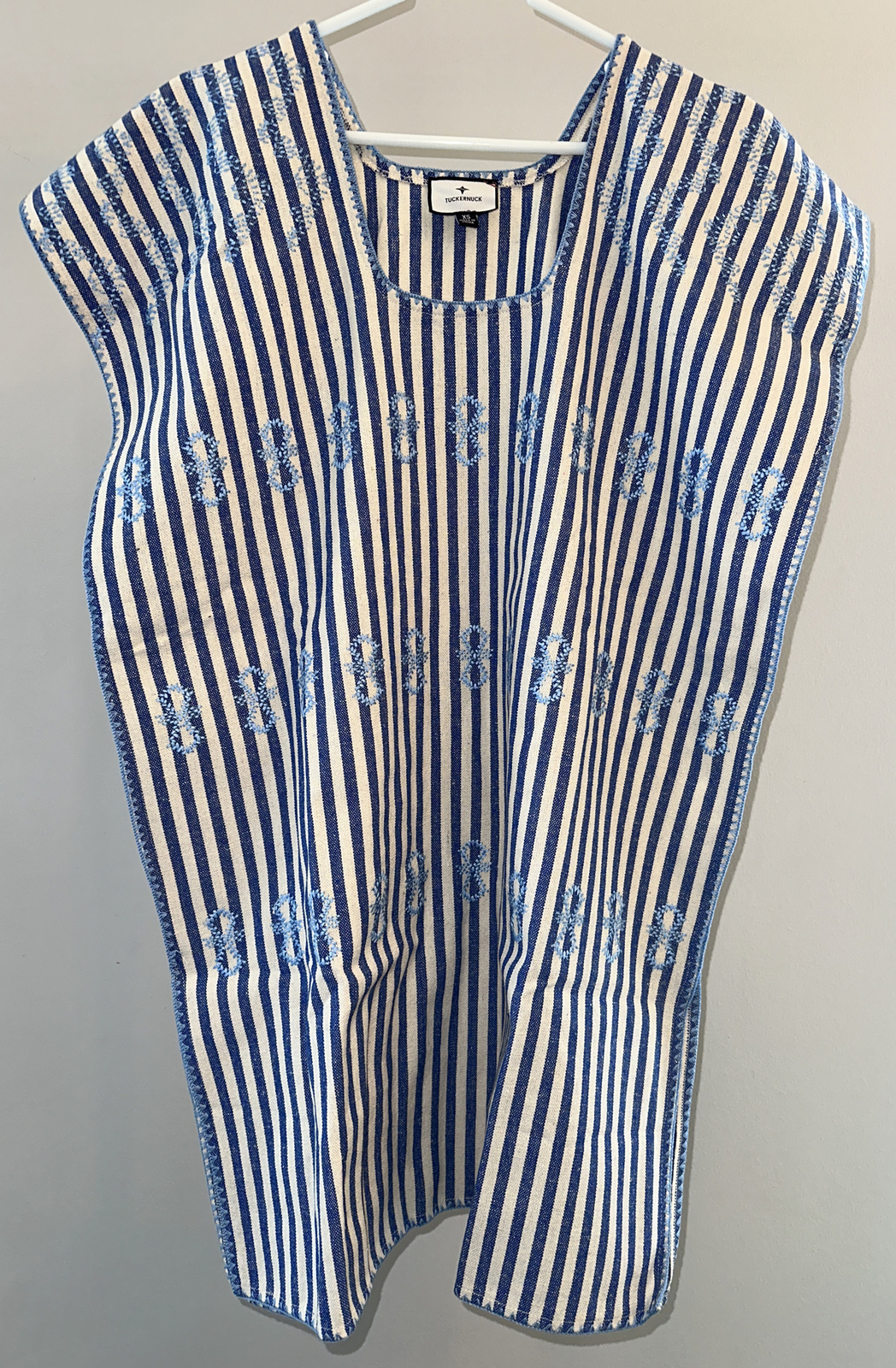 Tuckernuck Blue Stripe Mini Dress Sullivan Embroidered Canvas Caftan Size XS