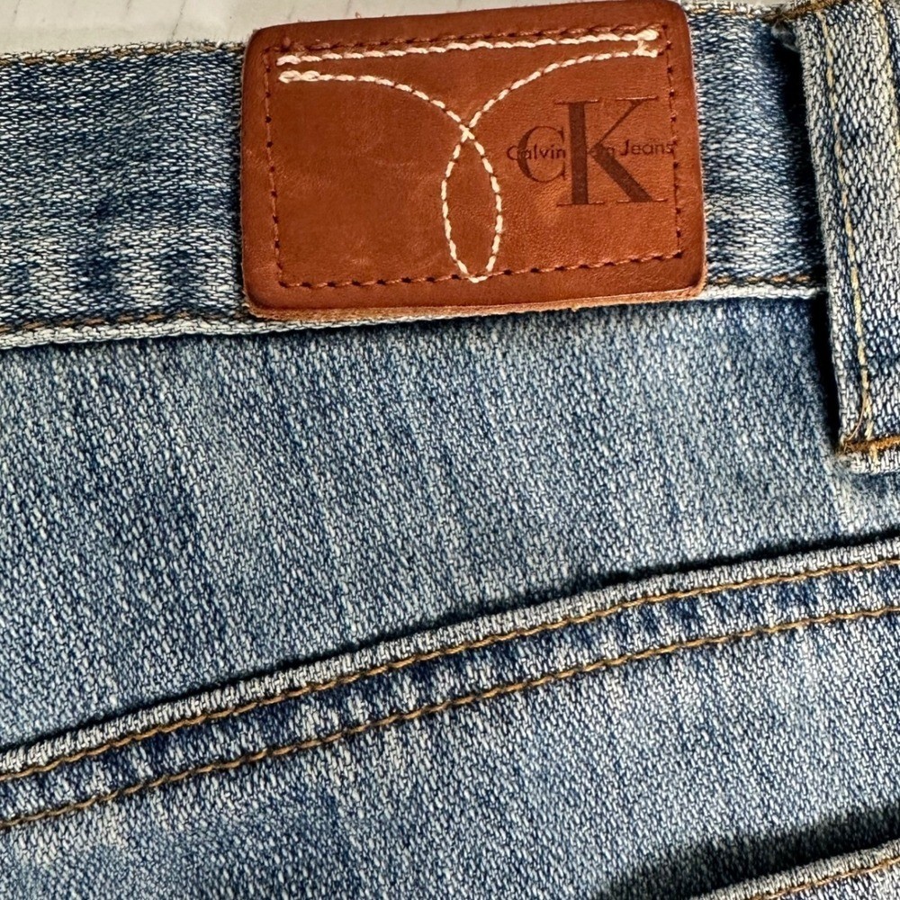 Calvin Klein Jeans Denim Women 8 Blue Straight Leg Mid Rise Ribbon Bow Hem Slit