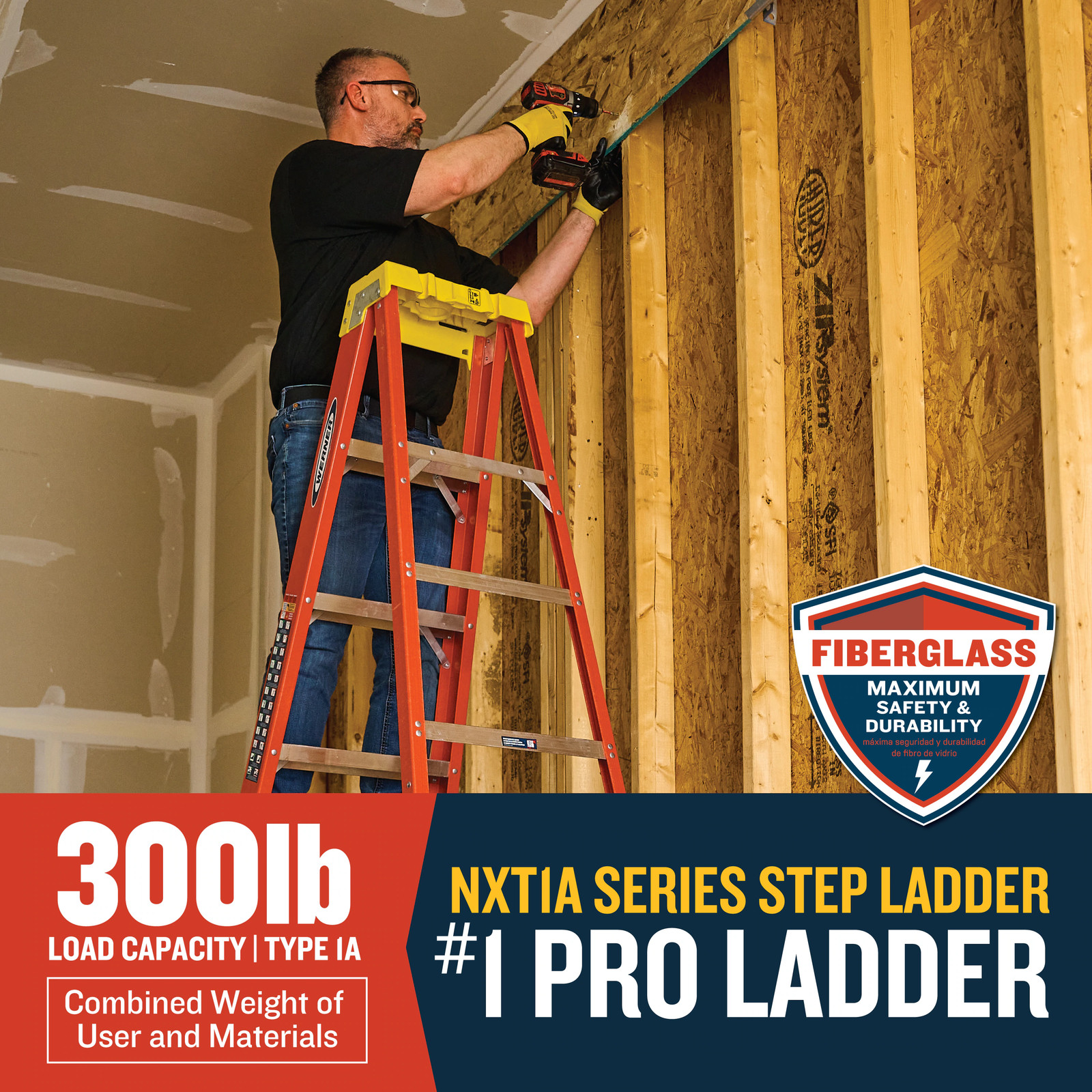 Werner NXT1A 6-ft ( 10-ft Reach Height ) Fiberglass Type 1A – 300 lbs. Lo|126761