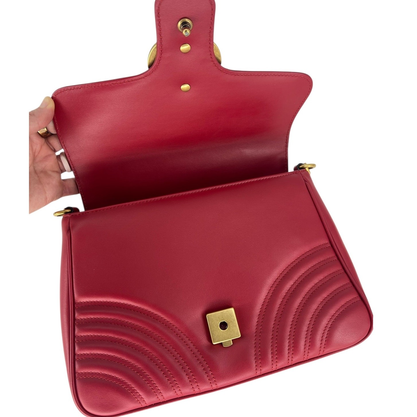Gucci GG Marmont Small Matelasse Leather Top Handle Bag Hibiscus Red