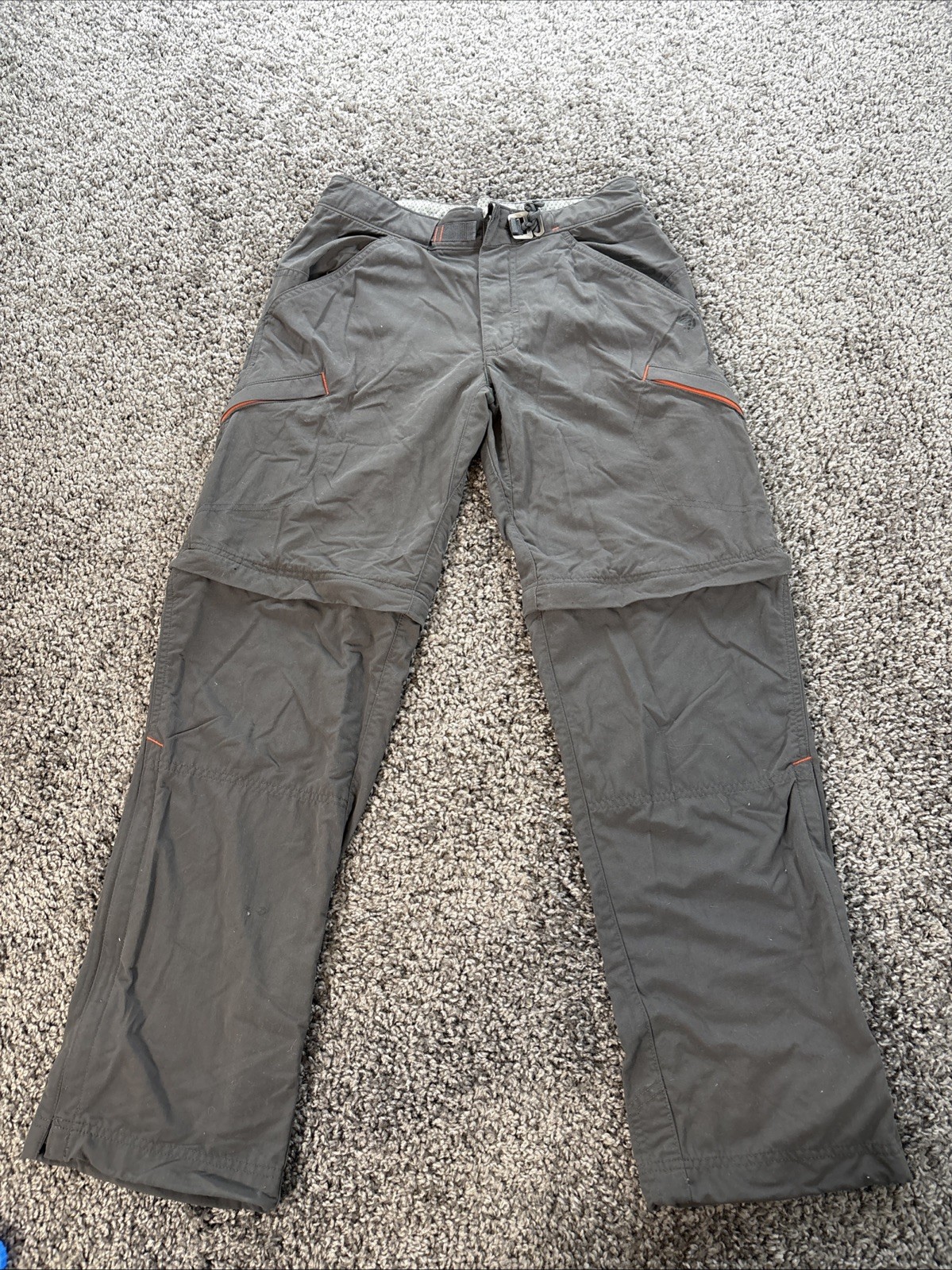Mountain Hardwear Convertible Pants Mens 28×32 Gray Belted Nylon Outdoor Hiking