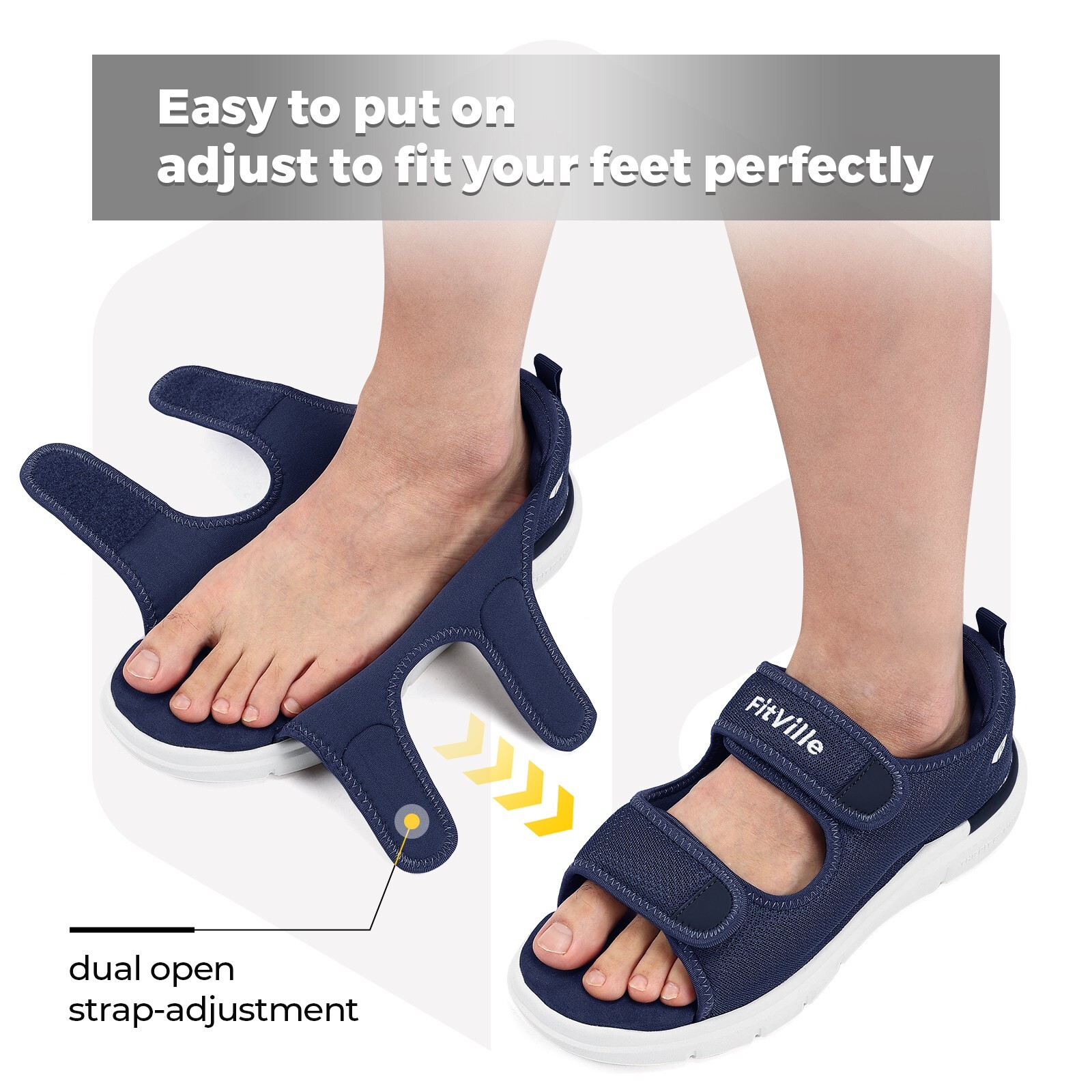 FitVille Men Diabetic Sandals Wide Width Edema Shoes w/ Adjustable Strap Slipper
