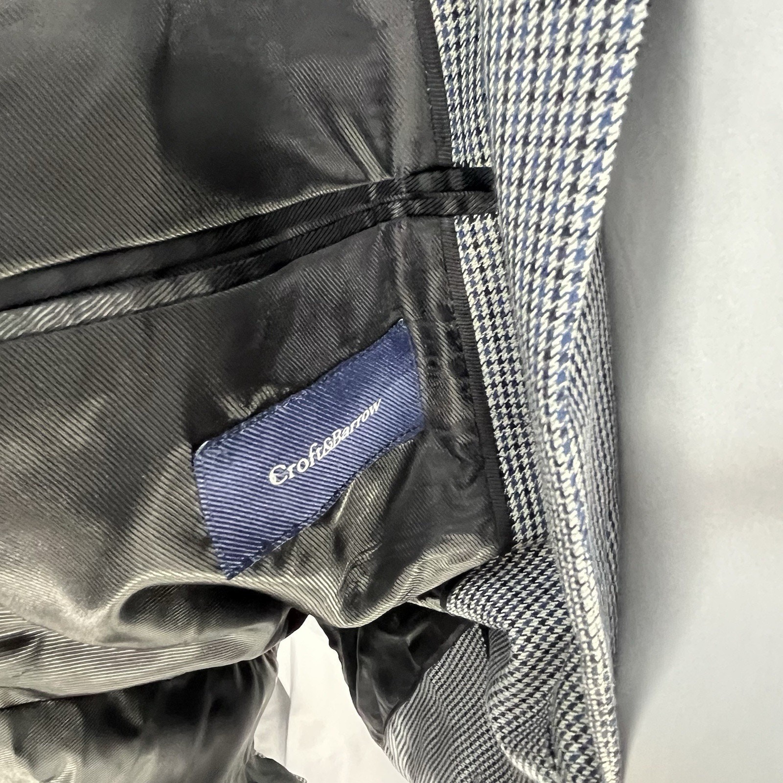 Hounds Tooth Sport Coat Croft Barrow Mens Blazer Jacket Blue Black Sz 42R