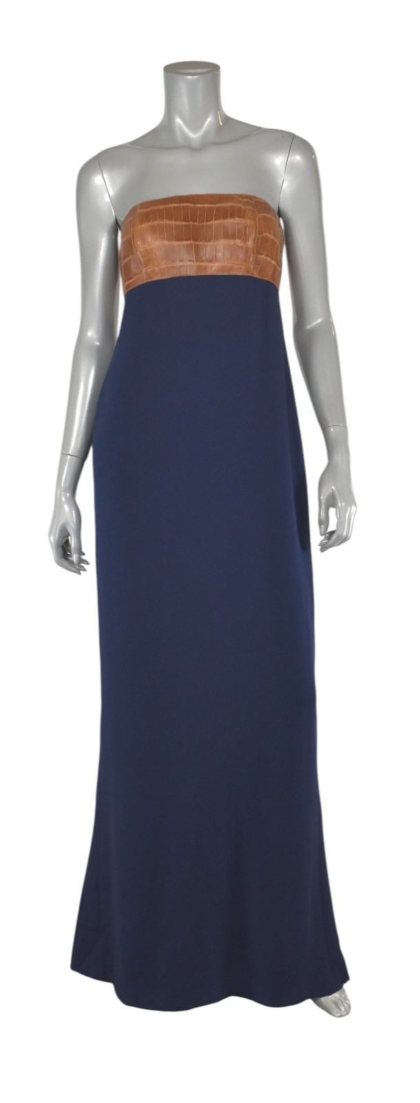 Ralph Lauren Purple Label Navy Silk Alligator Bodice Gown Dress New $11K