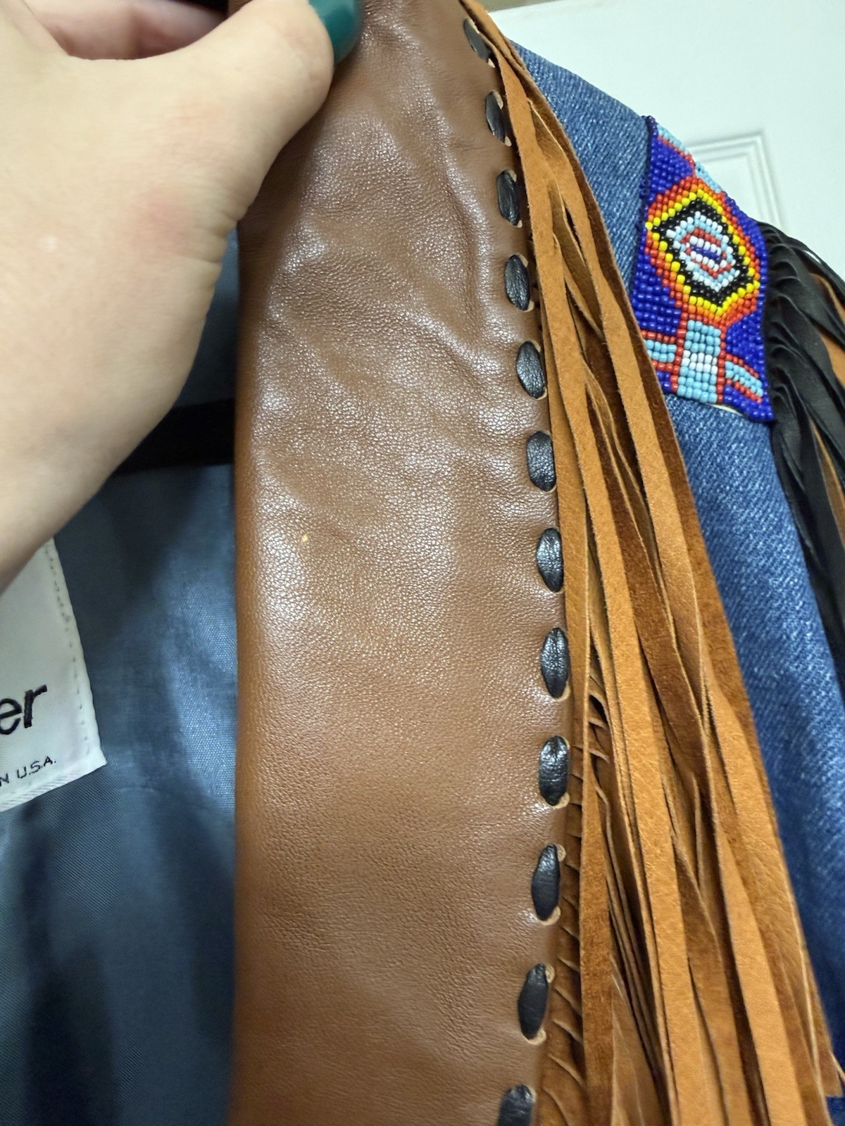 diamond denim & leather jacket