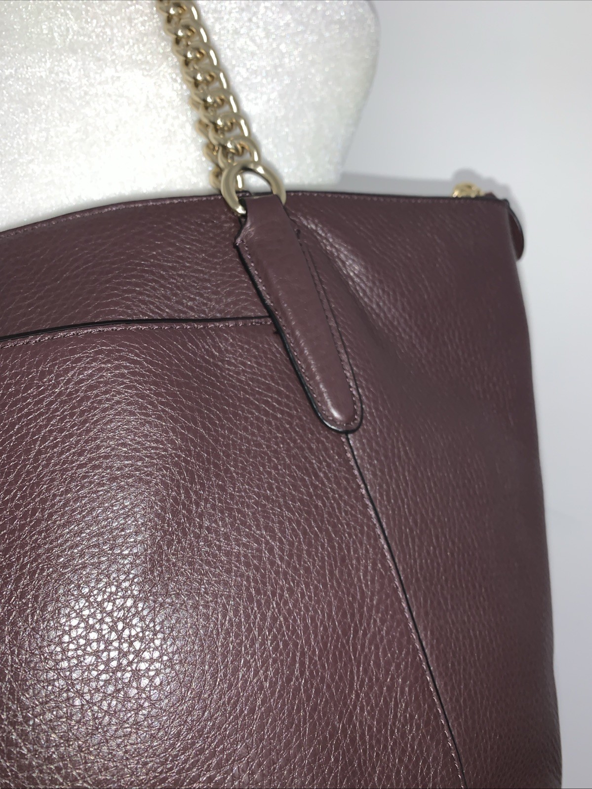 COACH Ava Rare Brown Pebbled Leather Chain Tote Large Rich Soft Luxury Leather