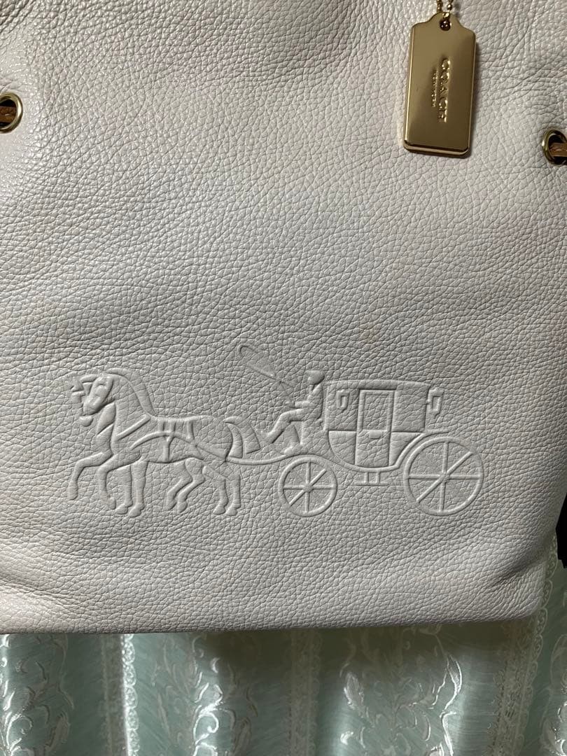 COACH Andy Tote Bag Leather Beige Ivory Carriage Logo 12a