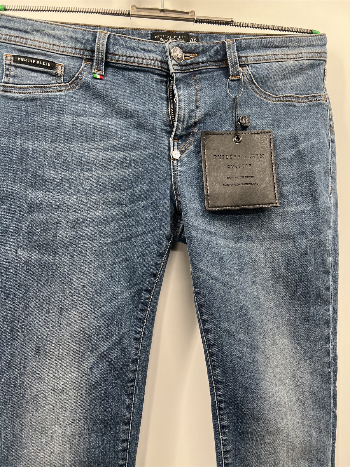 PHILIPP PLEIN ARINA Women’s Jegging Crocco Logo Blue Jeans Size 32 F18C