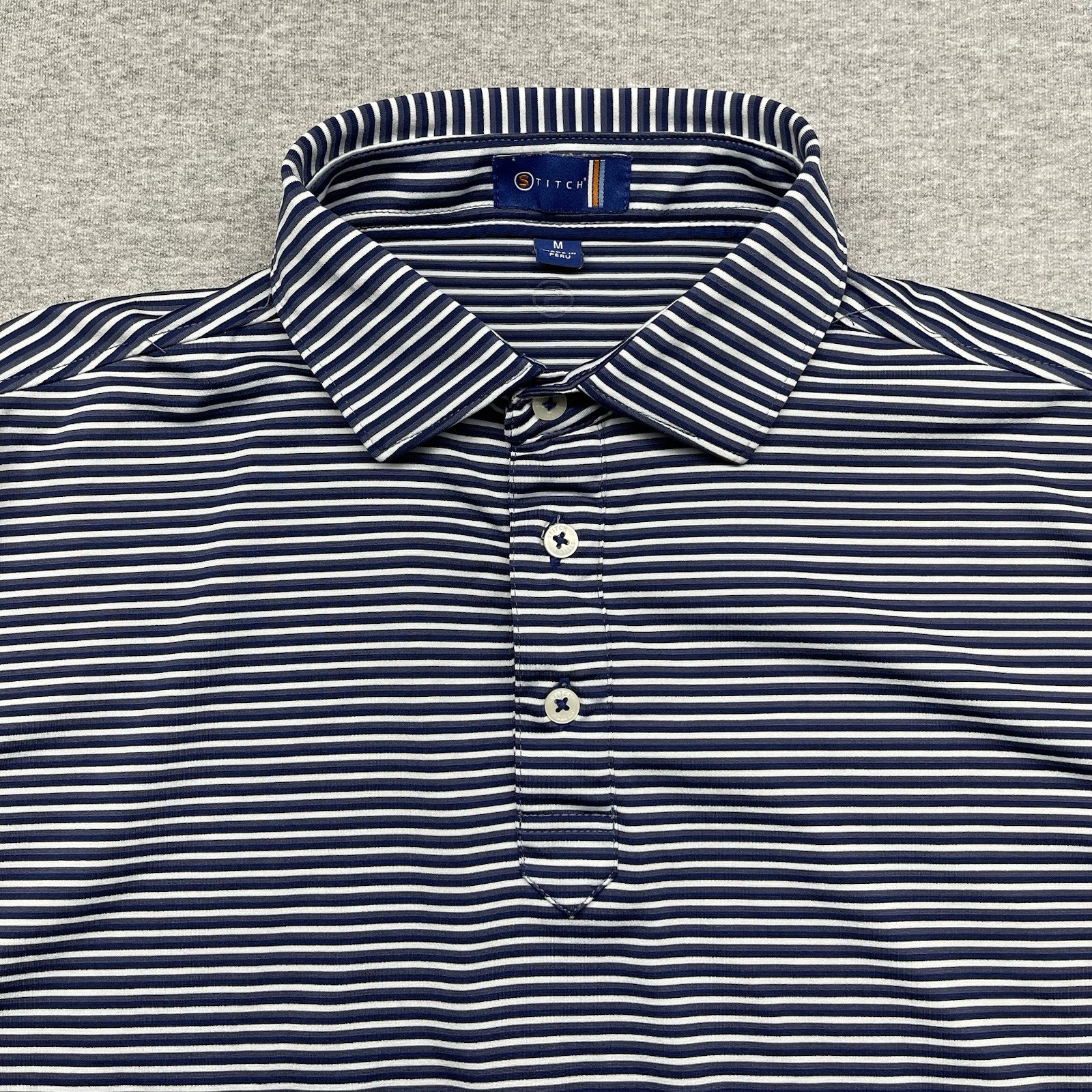 Stitch Willowbrook Golf Mens Medium White Blue Striped Performance Polo Shirt