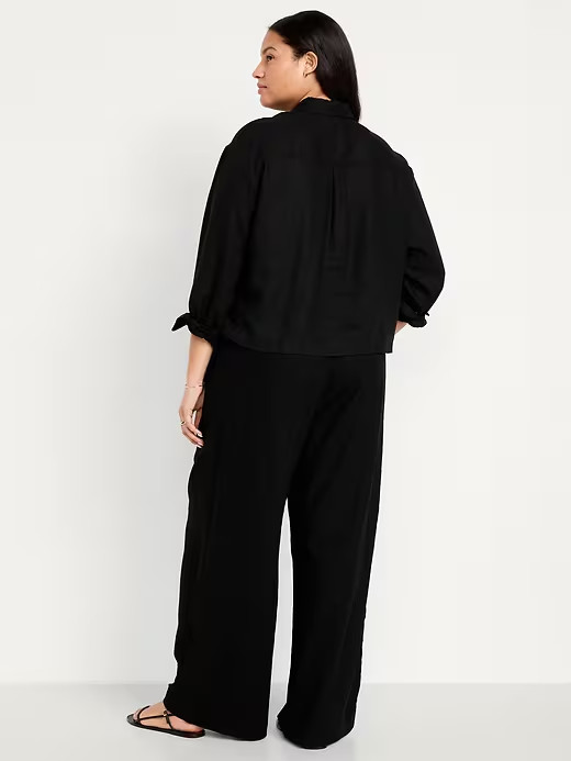 Old Navy High Waisted Linen Blend Wide Leg Pant-Black-Size 2X-NWOT