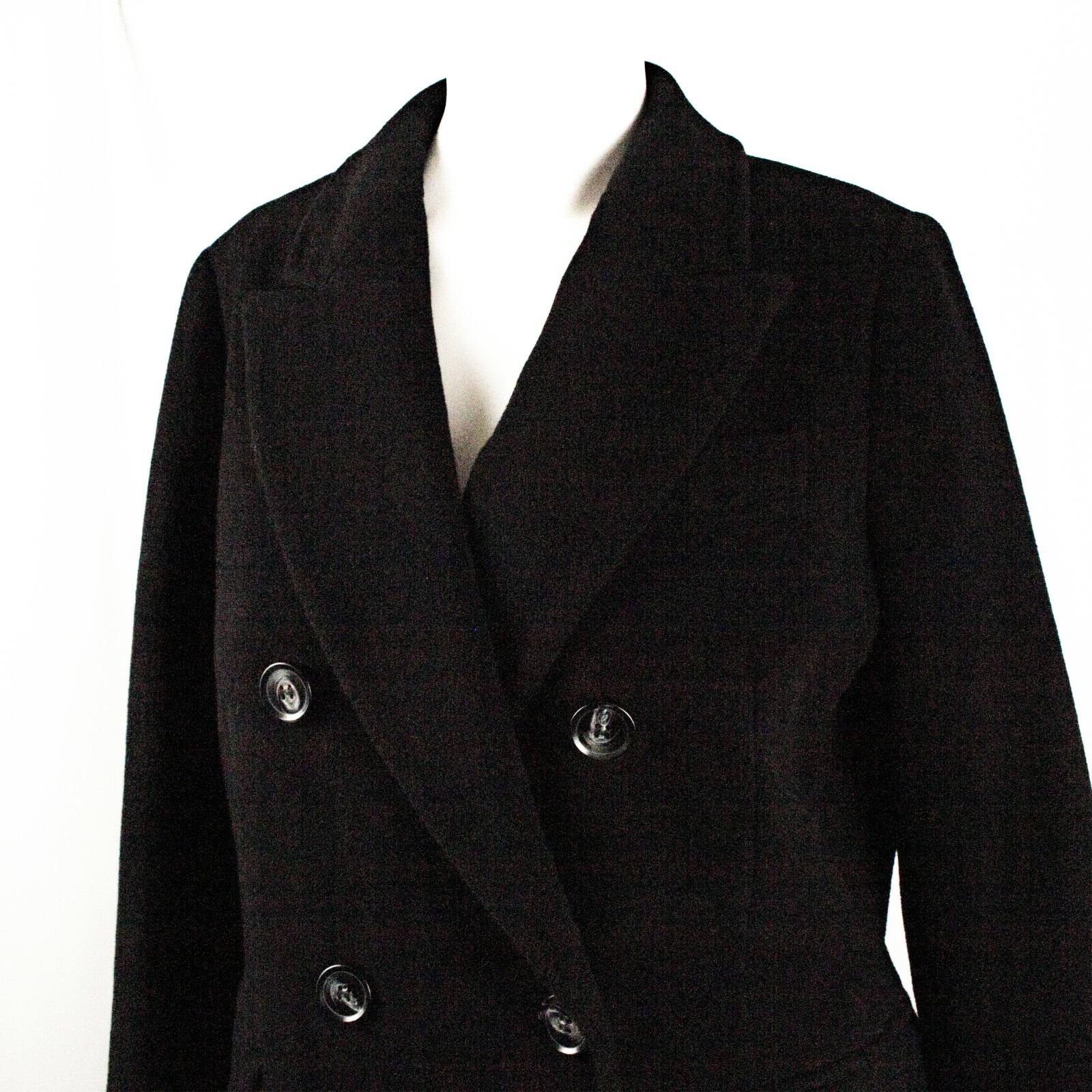 DEBENHAMS New Black Solid Cashmere Wool Women Double Breasted Coat Size 8, 12UK