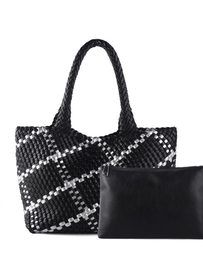 Woven Tote Bag Womens Purse Vegan Leather Shoulder Handbags Fashion.