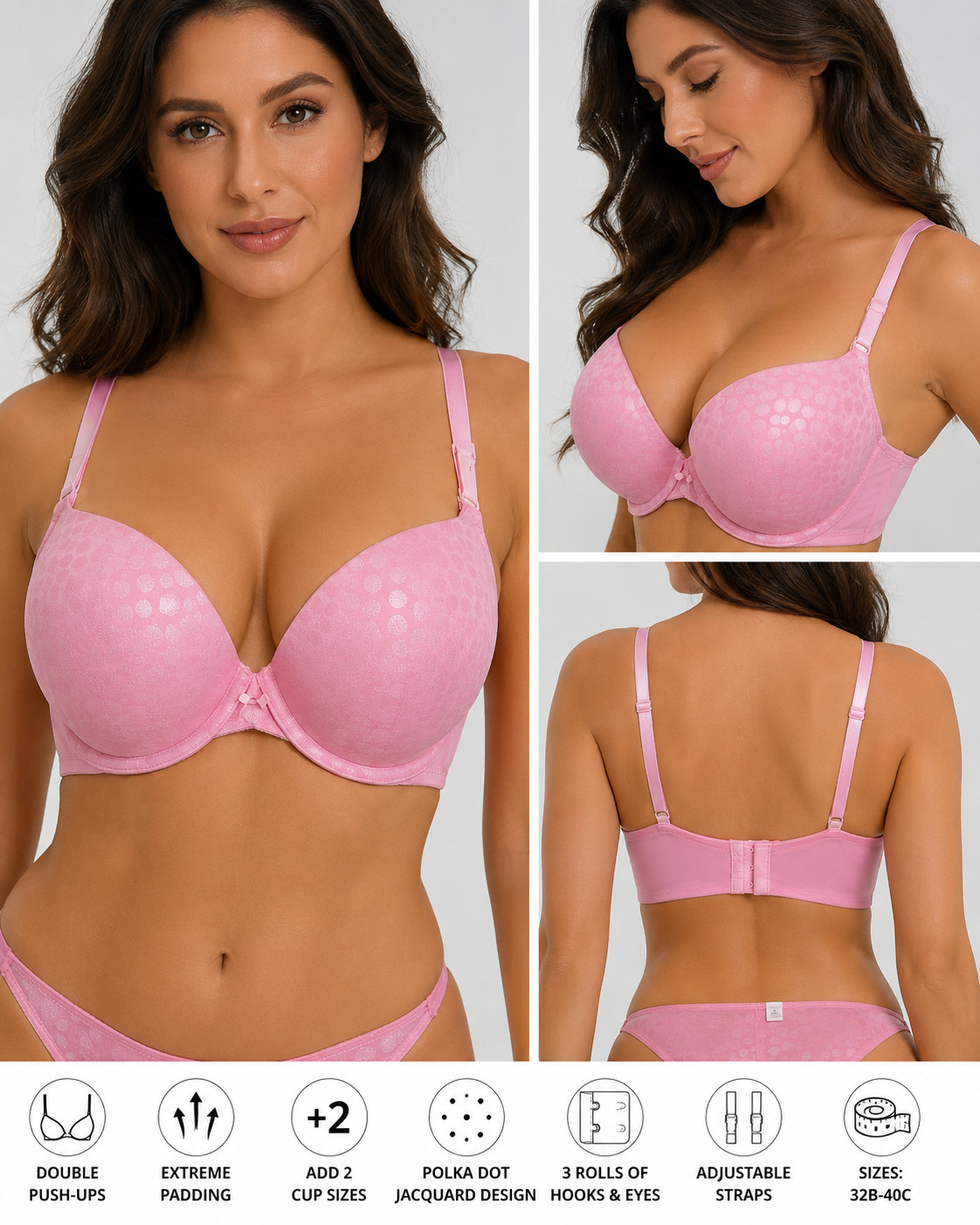 EXTREME DOUBLE PUSH UP Add 2 Cup Sizes Push-Up Bra Padded FREE RETURN 1,3 or 6pc