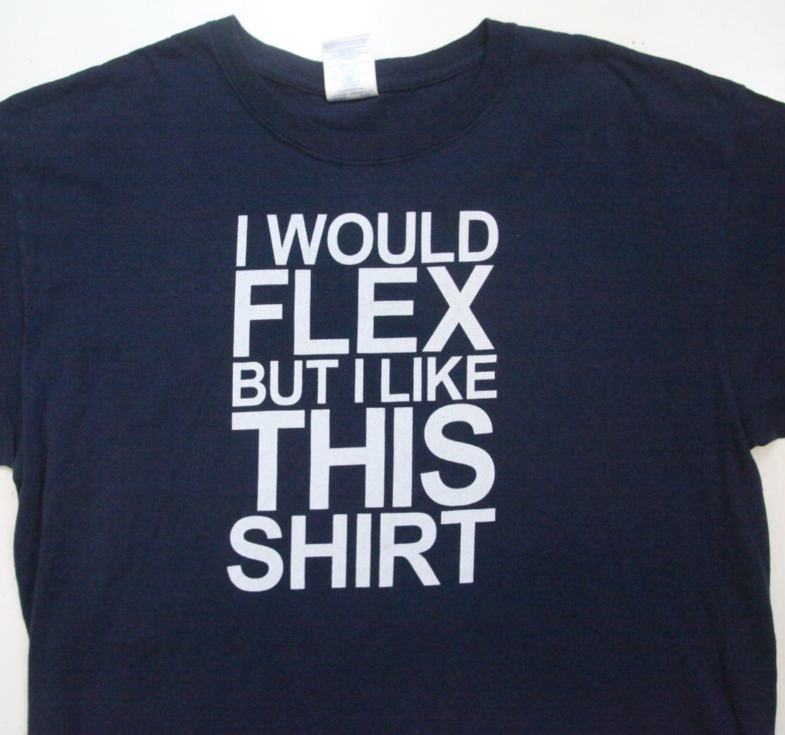 Large Gildan Blue Crewneck Flex But I Like Gym Tee T-Shirt Short Sleeve Top P257