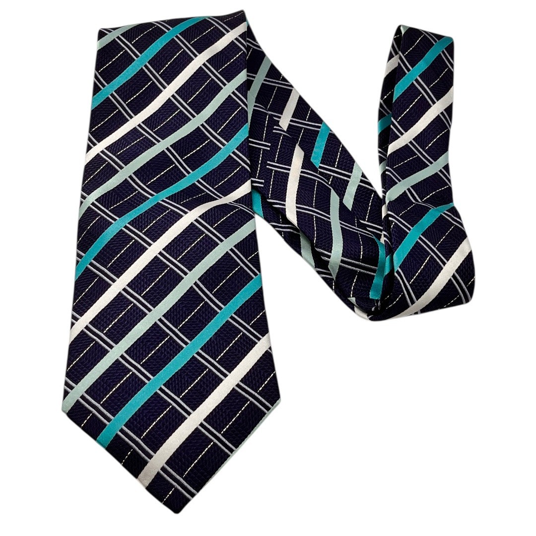 62″ Charles Wain by Uomo Venetto Mens Tie Silk Blue Teal White Business