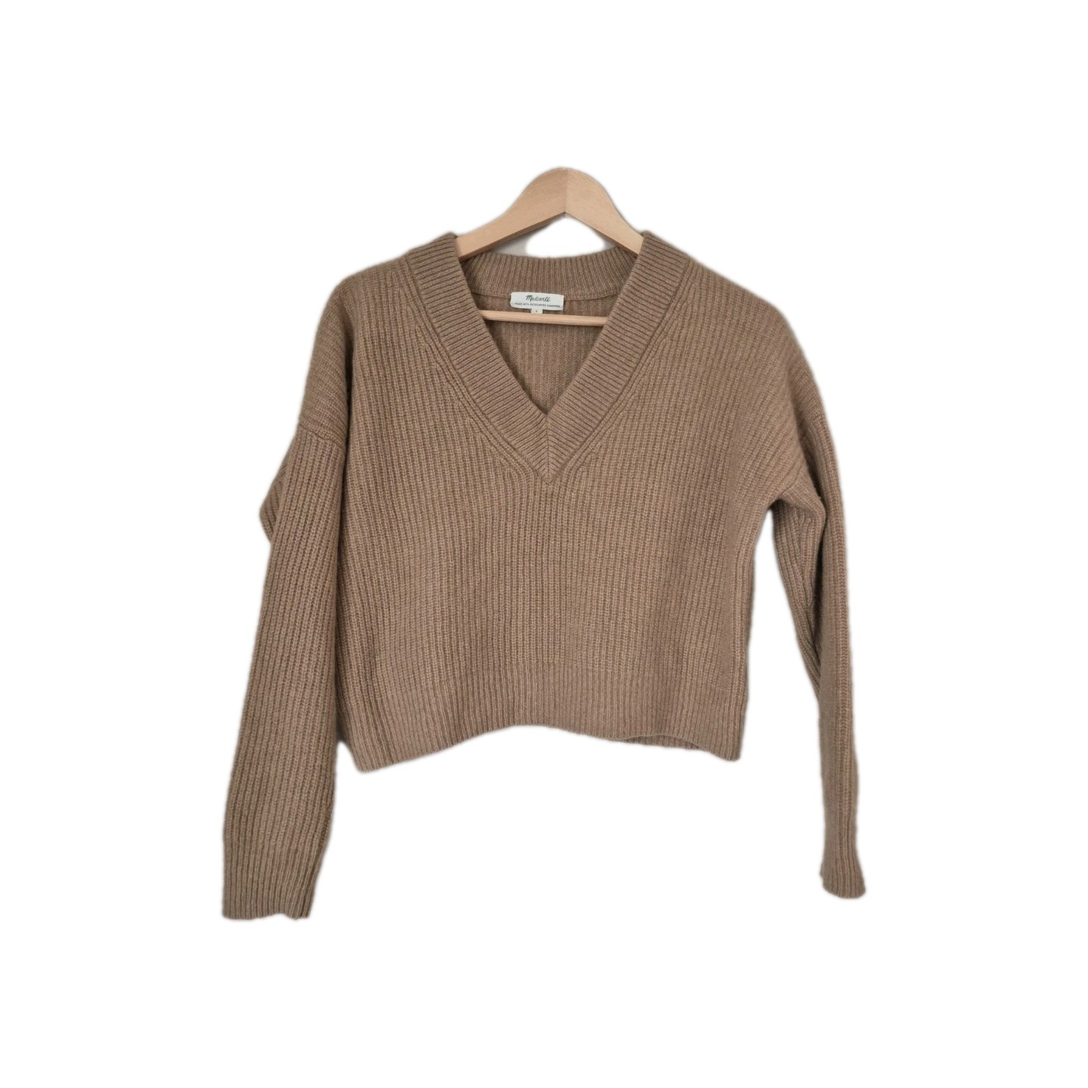 Madewell (Re)sourced Cashmere V-Neck Sweater in Honey Chestnut Womens Size Small