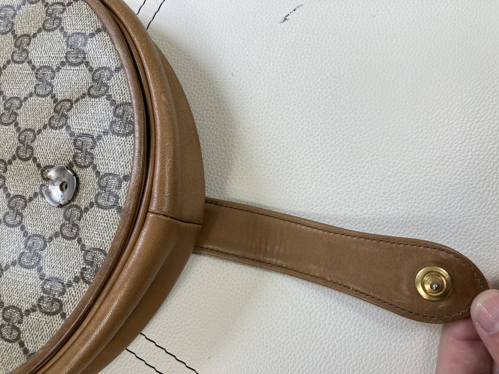 GUCCI Vintage GG Monogram Canvas Leather Saddle Crossbody Bag Brown