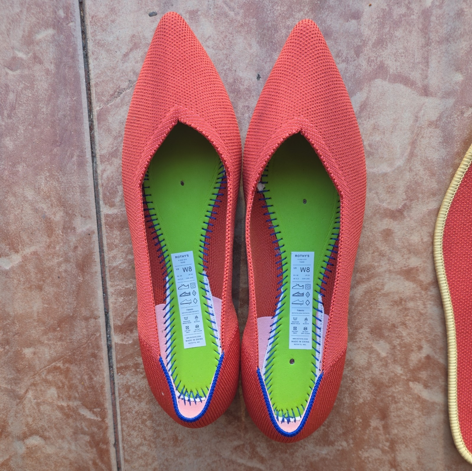 Rothy’s Point Copper Orange shoes flats NEW Size 8
